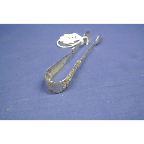 177 - Irish George IV silver bright cut embossed ice or sugar tongs with shell grips, by Patrick Moore, Du... 