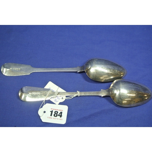 184 - Pair of Scottish silver tablespoons with fiddle pattern handles, Edinburgh, 23cm, 157g