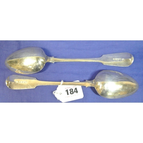 184 - Pair of Scottish silver tablespoons with fiddle pattern handles, Edinburgh, 23cm, 157g