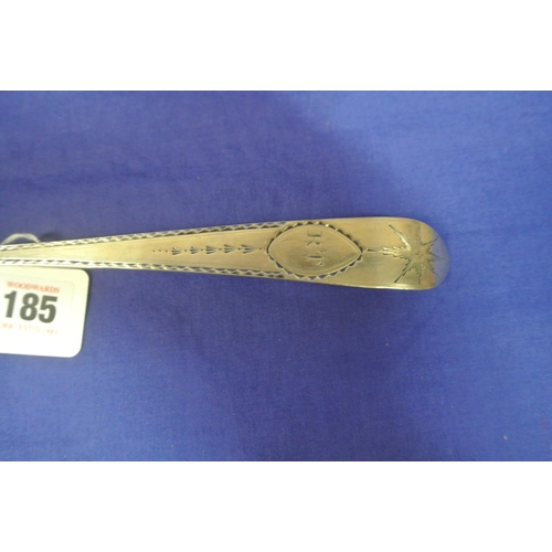 185 - Irish George III silver bright cut serving spoon with initialled cartouche, by John Pittar, Dublin 1... 