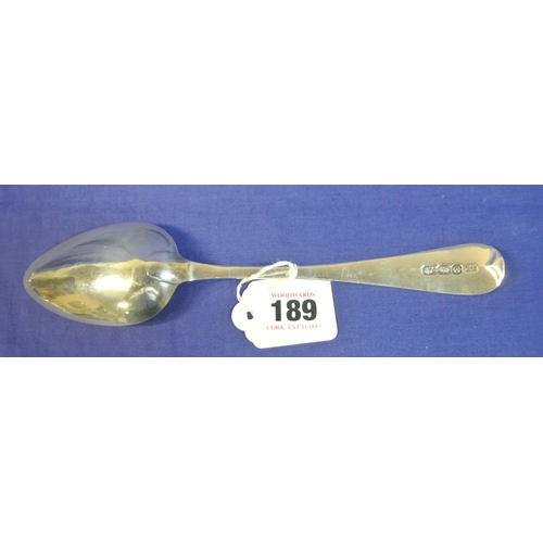 189 - Irish George III  silver bright cut serving spoon by John Power, Dublin 1806, 24cm, 62g