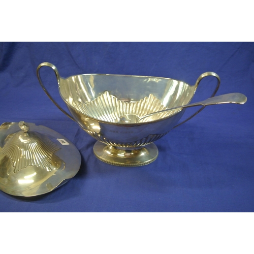 20 - Adams style silver plated tureen by Mappen & Webb on oval base, with ladle