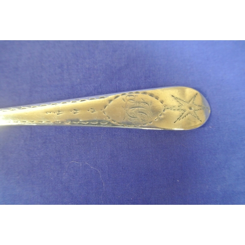 202 - Irish silver bright cut serving spoon by John Keene, Dublin 1798, 23cm, 57g