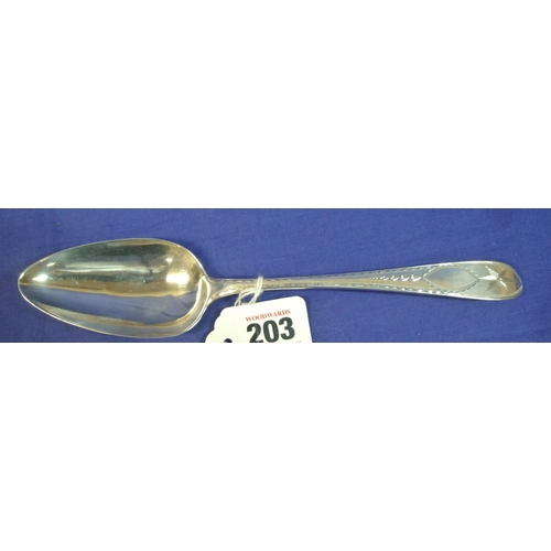 203 - Irish silver bright cut serving spoon by Samuel Neville, Dublin 1805, 23cm, 58g