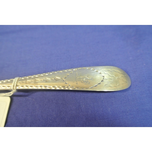 205 - Irish silver bright cut serving spoon by John Pittar, Dublin 1783, 23cm, 64g