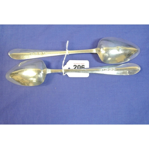 206 - Pair of Irish silver bright cut serving spoons by William Hamy, Dublin 1802, 25cm, 141g