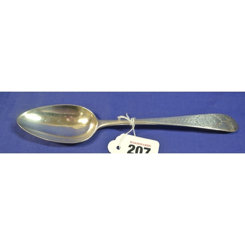 207 - Irish silver bright cut serving spoon by John Dalrymple, Dublin 1793, 23cm, 55g