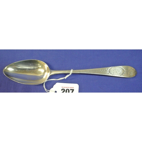 207 - Irish silver bright cut serving spoon by John Dalrymple, Dublin 1793, 23cm, 55g