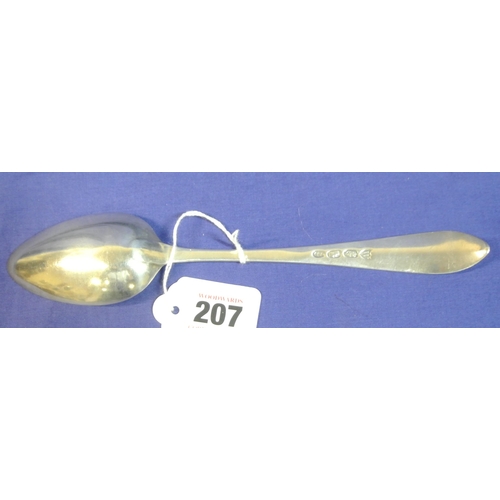 207 - Irish silver bright cut serving spoon by John Dalrymple, Dublin 1793, 23cm, 55g