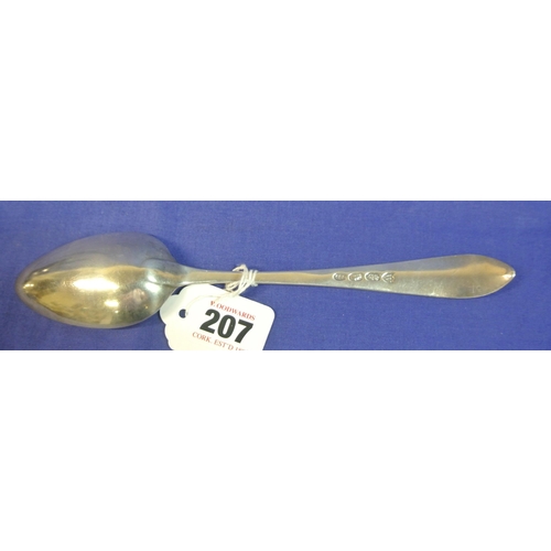 207 - Irish silver bright cut serving spoon by John Dalrymple, Dublin 1793, 23cm, 55g