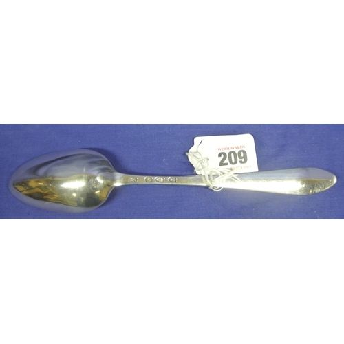 209 - Irish silver bright cut serving spoon by J. Shiels, Dublin 1767, 25cm,