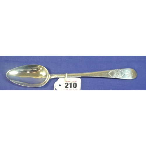 210 - Irish silver bright cut serving spoon, Dublin 1798, 23cm, 71g