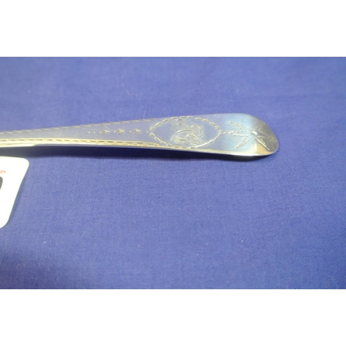 210 - Irish silver bright cut serving spoon, Dublin 1798, 23cm, 71g