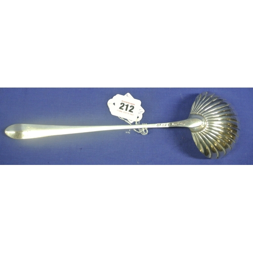 212 - Irish silver sauce ladle with round shell bowl, by Michael Keating, Dublin 1785, 33cm, 153g