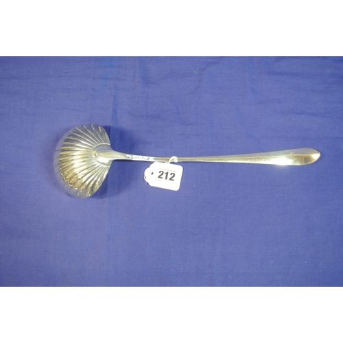 212 - Irish silver sauce ladle with round shell bowl, by Michael Keating, Dublin 1785, 33cm, 153g