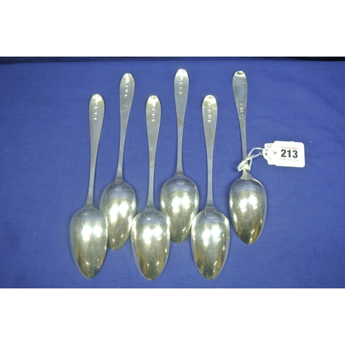 213 - Set of six Irish silver bright cut serving spoons - 5 by John Shields Dublin 1803 and 1 by Richard S... 