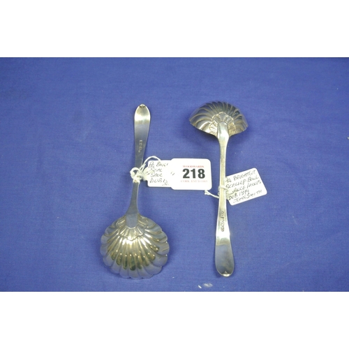 218 - Pair of Irish silver bright cut ladles with scallop bowls, by John Smyth, Dublin 1899.    17cm, 102g