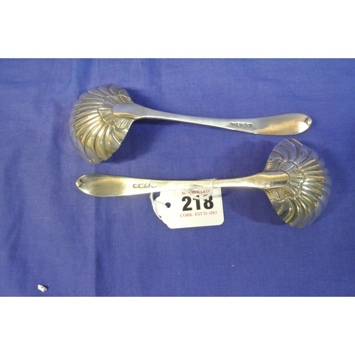 218 - Pair of Irish silver bright cut ladles with scallop bowls, by John Smyth, Dublin 1899.    17cm, 102g