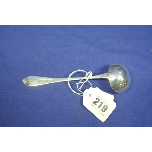 219 - Irish silver bright cut ladle with round bowl, by Edward Power, Dublin 1826. 15.5cm, 28g