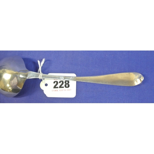 228 - Irish silver ladle with crested handle, Dublin 1776. 19.5cm, 43g