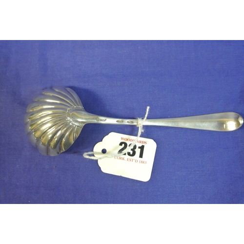 231 - Irish silver bright cut ladle with shell bowl by Michael Keating, Dublin 1795. 17cm, 40g