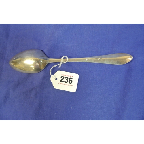 236 - Irish silver bright cut serving spoon by John Dalrymple, Dublin 1793, 23cm, 60g