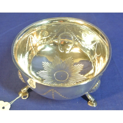 239 - Irish silver round sugar bowl with double beaded rim, crested, with ribbon and star decoration, shel... 