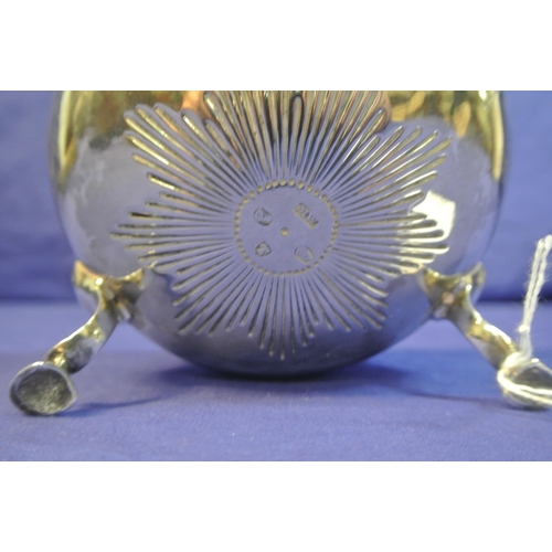 239 - Irish silver round sugar bowl with double beaded rim, crested, with ribbon and star decoration, shel... 