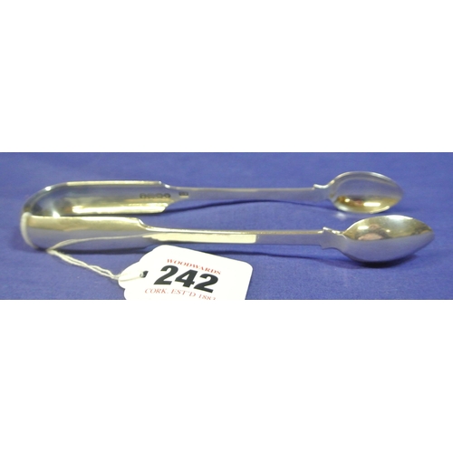 242 - Irish silver sugar tongs with fiddle pattern handle by Richard Garde, Cork c 1834, 16cm, 52g