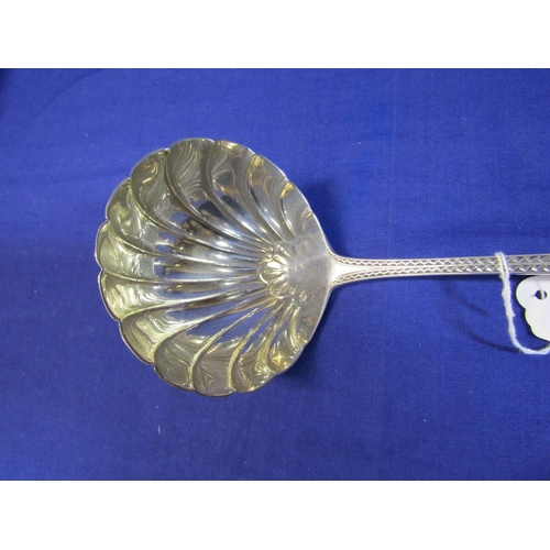 260 - Irish silver bright cut ladle with round shell bowl, by William Gibson & Co., Belfast 1906, 30cm, 22... 