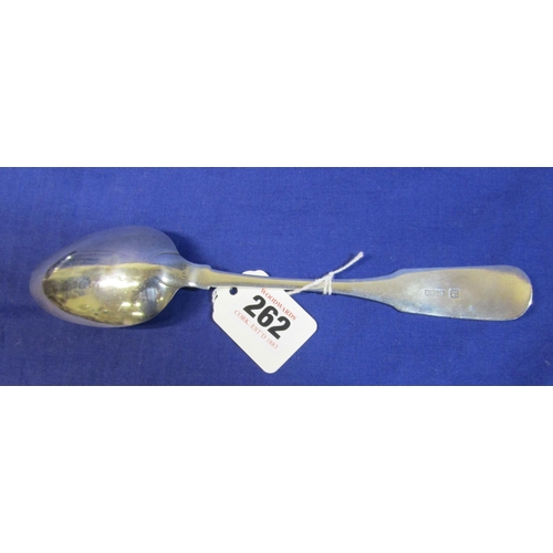 262 - Irish silver serving spoon with crested fiddle pattern handle, by Carden Terry & Jane Williams, Cork... 