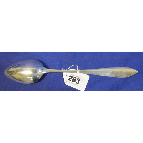 263 - Irish silver bright cut serving spoon by John Nicholson, Cork 1790, 25cm, 67g