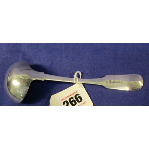 266 - Irish silver sauce ladle with crested fiddle pattern handle, by Richard Garde, Cork 1836. 15cm, 31g