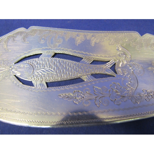 274 - Irish silver fish server with crested fiddle pattern handle and ornate pierced and engraved blade, b... 