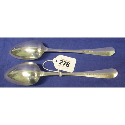 276 - Pair of Irish silver bright cut serving spoons by Samuel Neville, Dublin 1796 23cm, 130g