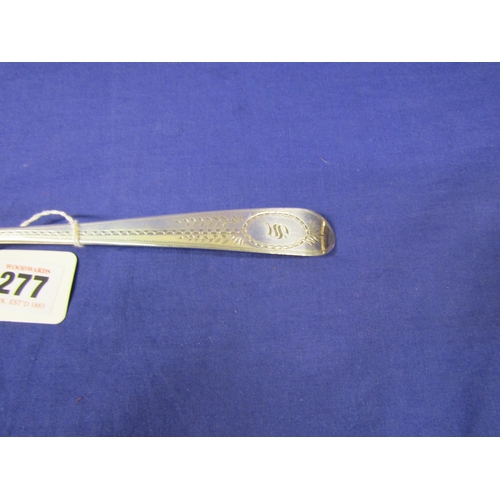 277 - Irish silver bright cut serving spoon with shell bowl, by John Smith, Dublin 1830, 31cm, 113g