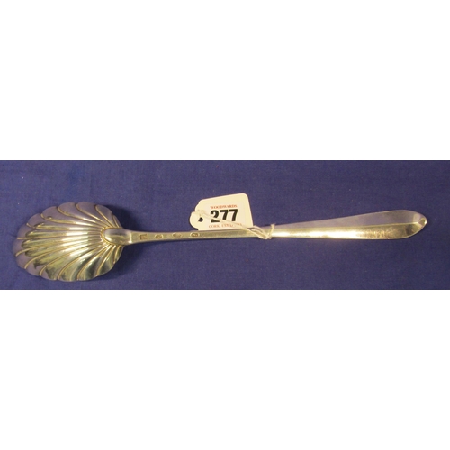 277 - Irish silver bright cut serving spoon with shell bowl, by John Smith, Dublin 1830, 31cm, 113g