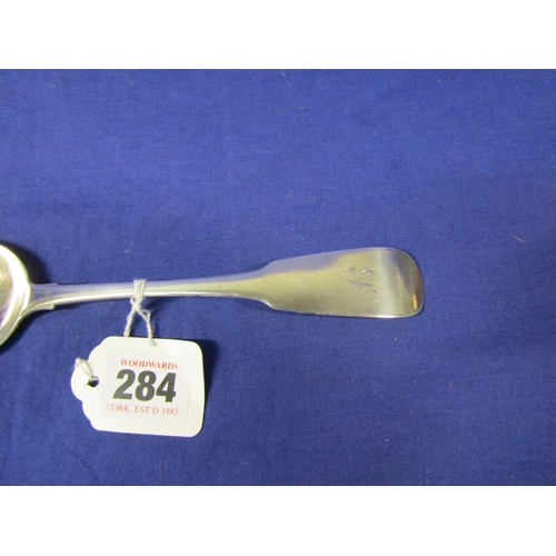 284 - Irish silver serving spoon with crested fiddle pattern handle, by Carden terry & Jane Williams, Cork... 