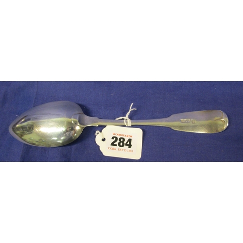 284 - Irish silver serving spoon with crested fiddle pattern handle, by Carden terry & Jane Williams, Cork... 