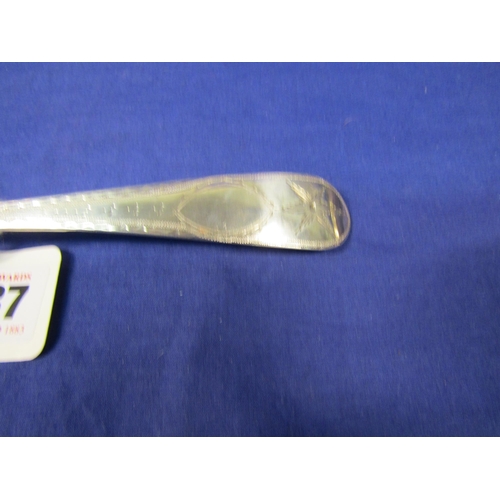 287 - Irish silver bright cut serving spoon by Joseph Kinselagh, Cork 1804, 28cm, 71g