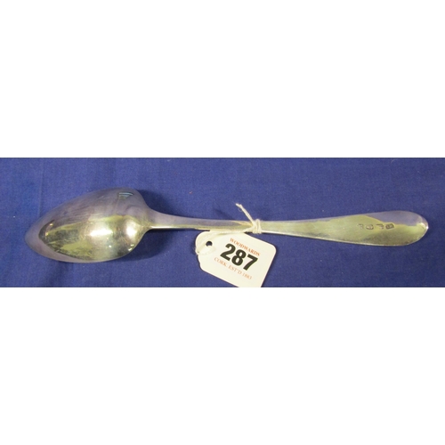 287 - Irish silver bright cut serving spoon by Joseph Kinselagh, Cork 1804, 28cm, 71g