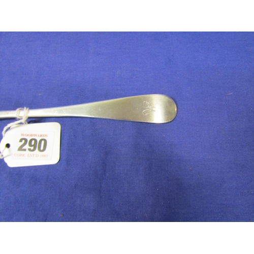 290 - Irish silver serving spoon with crested  handle, by James Salter Cork 1800, 24cm, 66g