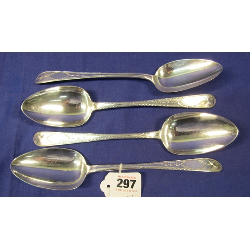 297 - Set of four Wm IV Irish silver bright cut serving spoons by William Cummins, Dublin 1837, 23cm, 263g