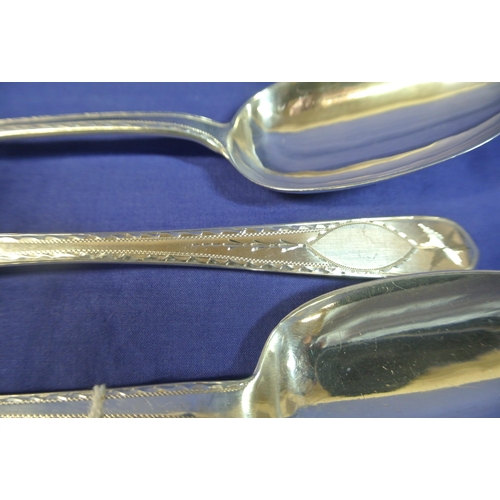 297 - Set of four Wm IV Irish silver bright cut serving spoons by William Cummins, Dublin 1837, 23cm, 263g