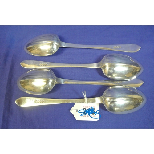 297 - Set of four Wm IV Irish silver bright cut serving spoons by William Cummins, Dublin 1837, 23cm, 263g