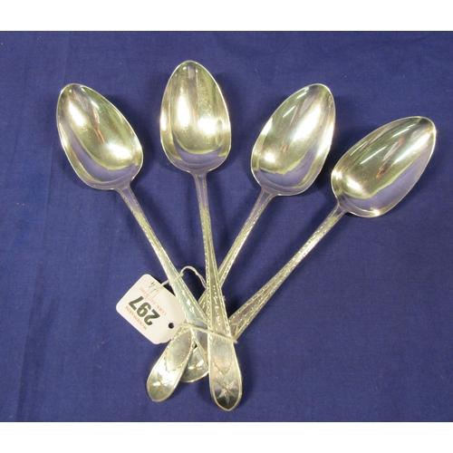 297 - Set of four Wm IV Irish silver bright cut serving spoons by William Cummins, Dublin 1837, 23cm, 263g