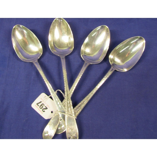 297 - Set of four Wm IV Irish silver bright cut serving spoons by William Cummins, Dublin 1837, 23cm, 263g