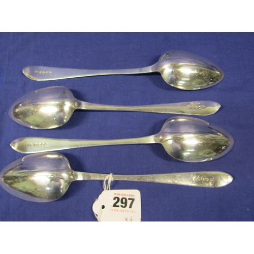 297 - Set of four Wm IV Irish silver bright cut serving spoons by William Cummins, Dublin 1837, 23cm, 263g