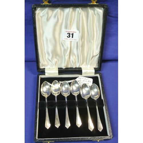 31 - Set of 6 Birmingham silver coffee spoons in case