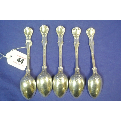 44 - English silver set of five teaspoons with kings pattern handles, London 1854